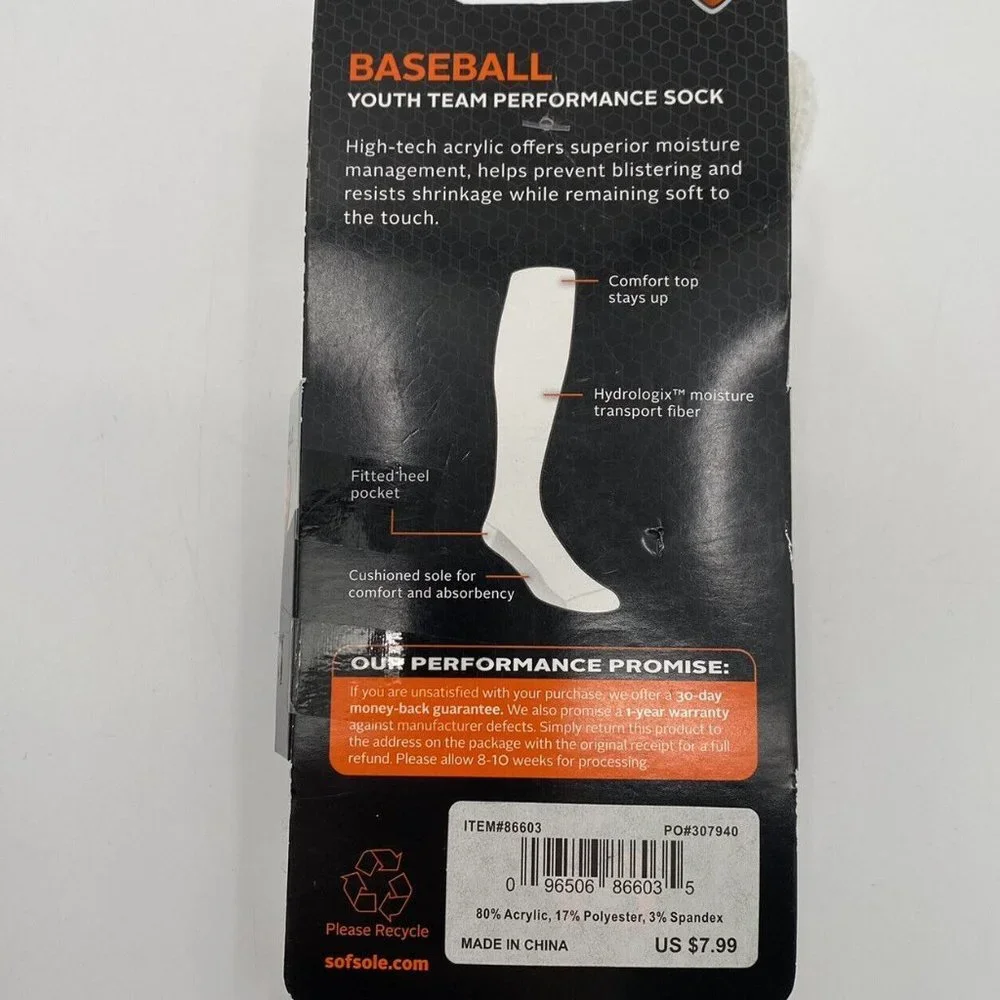 Sof Sole Baseball Stirrup Over-the-Calf Performance Socks White/Black 2-Pk 9C-1Y